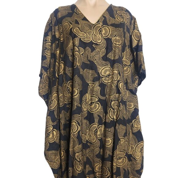 Nubian Queen Kaftan One Size Black and Gold Print Caftan - Picture 4 of 11